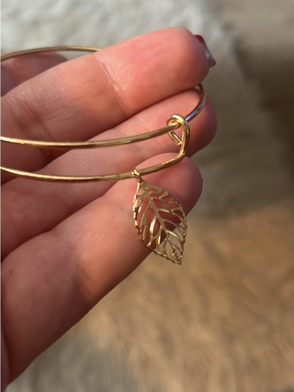 Leaf Charm Bangle Bracelet - Women's Jewelry